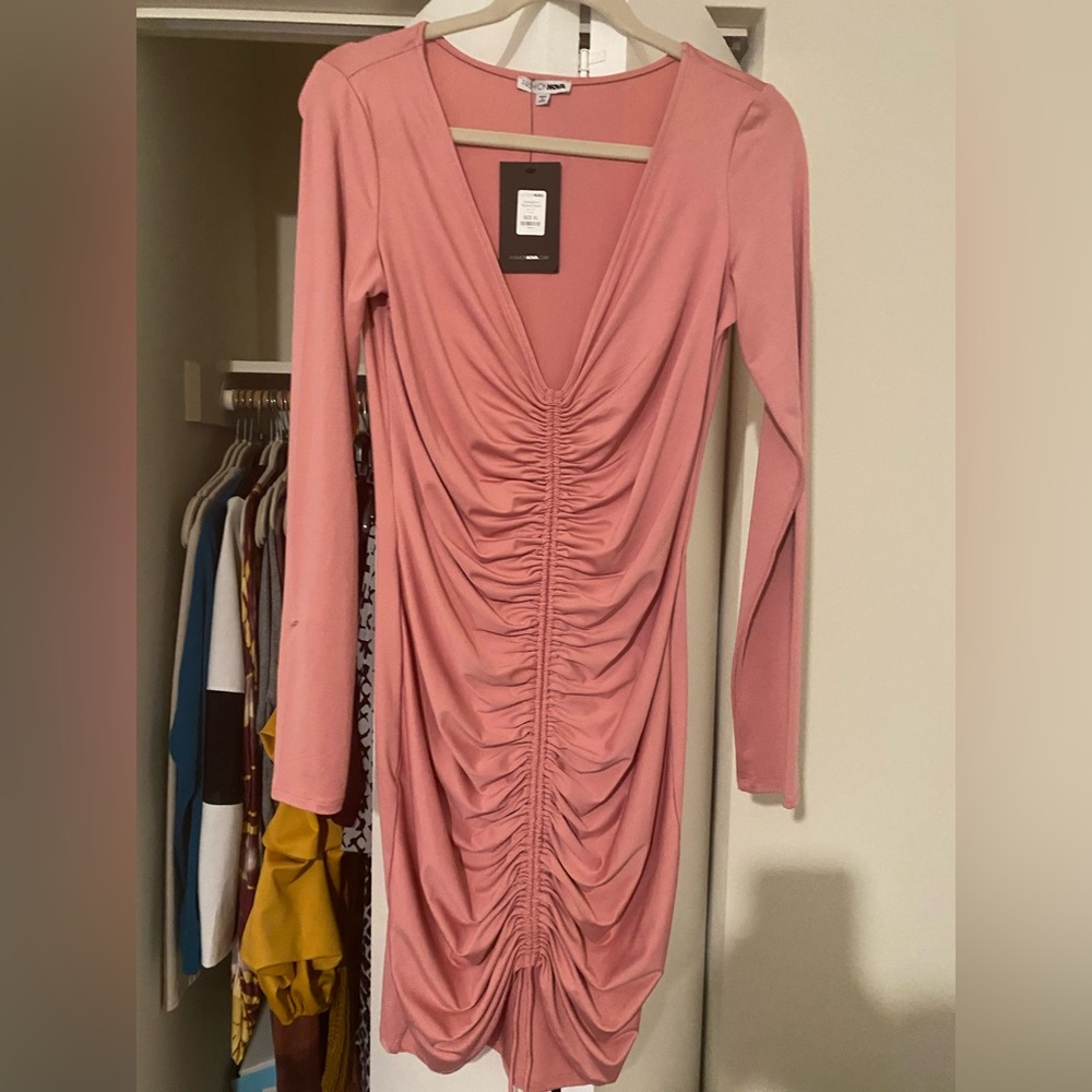 Pink bodycon rushed dress size xl